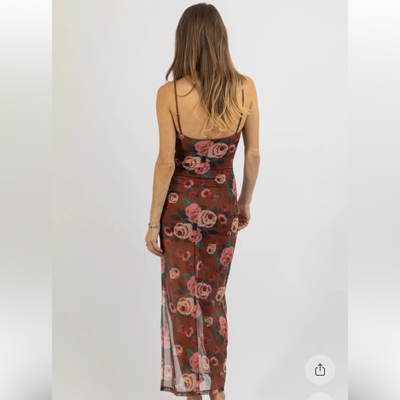 Olivaceous Strapless Brown Floral Maxi Dress - Picture 4 of 11